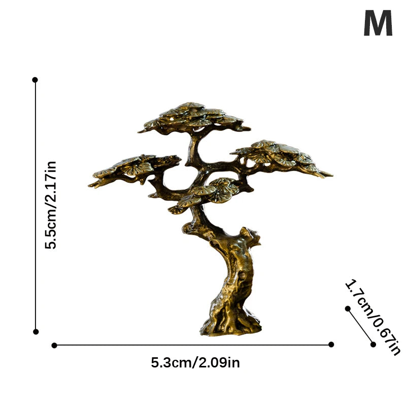 1Pc Brass Mini Welcome Pine Figurine Tree Miniature Landscape Small Bonsai Tree Statues Decorations Accessories