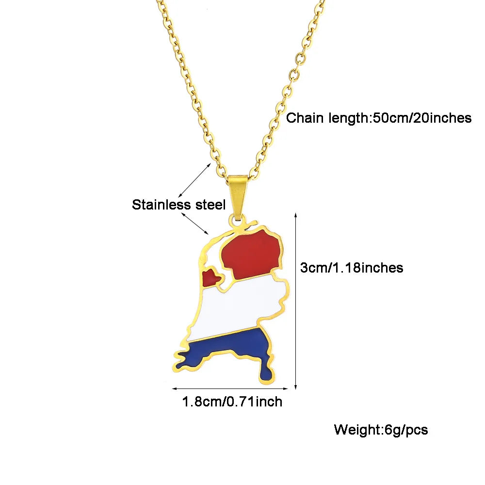 2024 new fashion stainless just vintage Dutch map flag pendant necklace temperament everything collarbone chain birthday anniver