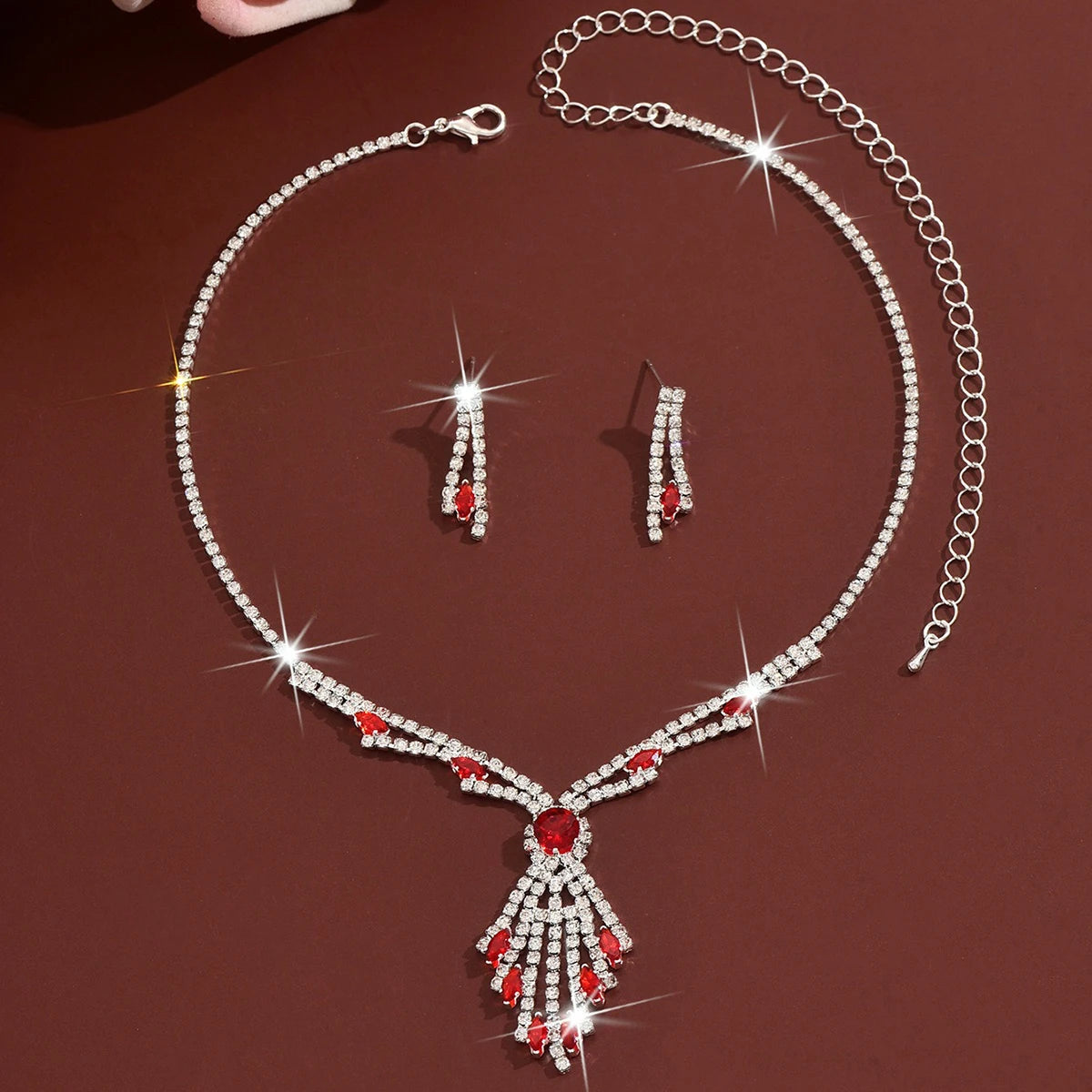 3pcs Exquisite Retro Style Elegant Women Rhinestone Tassel Necklace Earring Set Wedding Banquet Birthday Party Dress Accessories