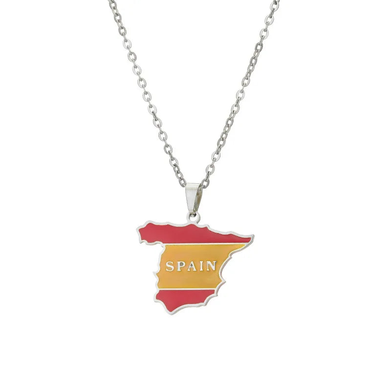2024 new fashion stainless just Spanish map pendant necklace temperament everything collarbone chain birthday anniversary gift