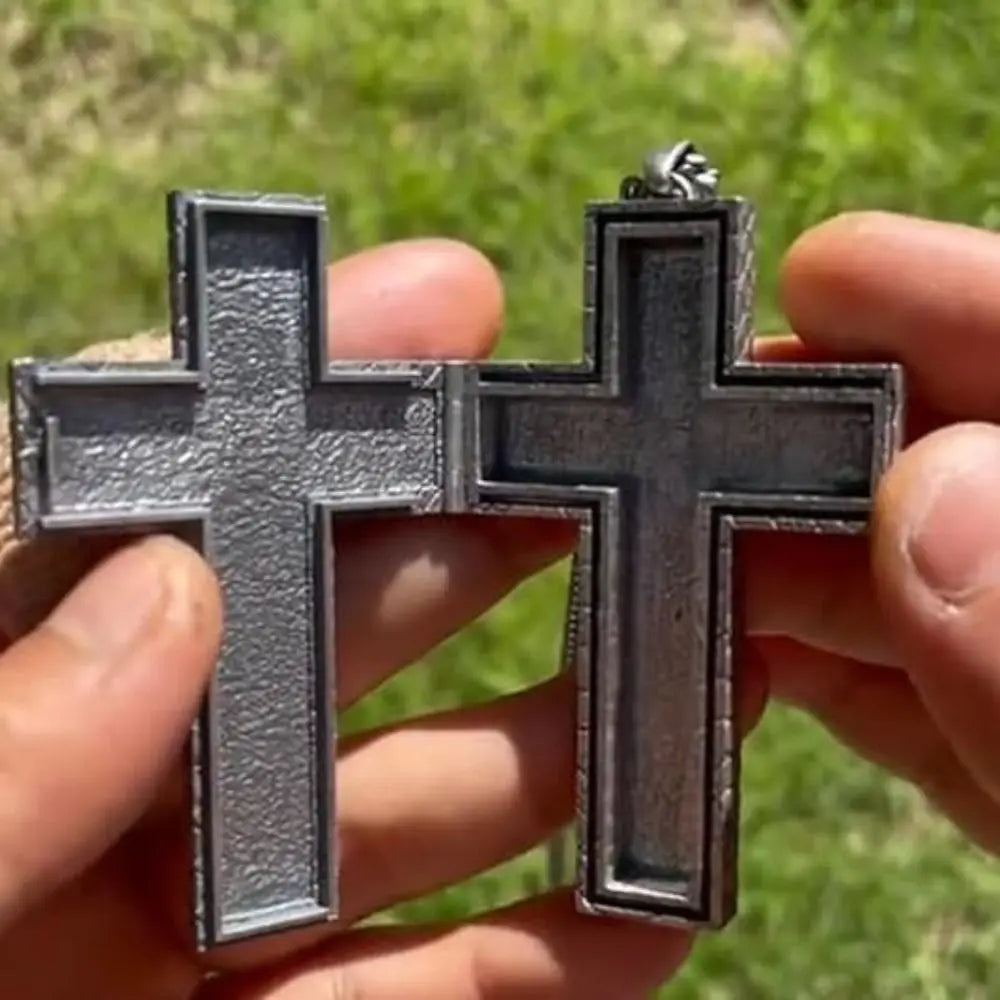 Vintage Cross Pendant Necklace with Secret Compartment Cross Necklace 3D Printed Charm Jewelry Necklace for Women Men