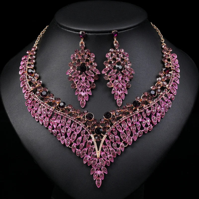 3PC Women's Fashion Star Leaf Dot Necklace Earrings Jewelry Set Wedding Banquet Party Holiday Gift 8884
