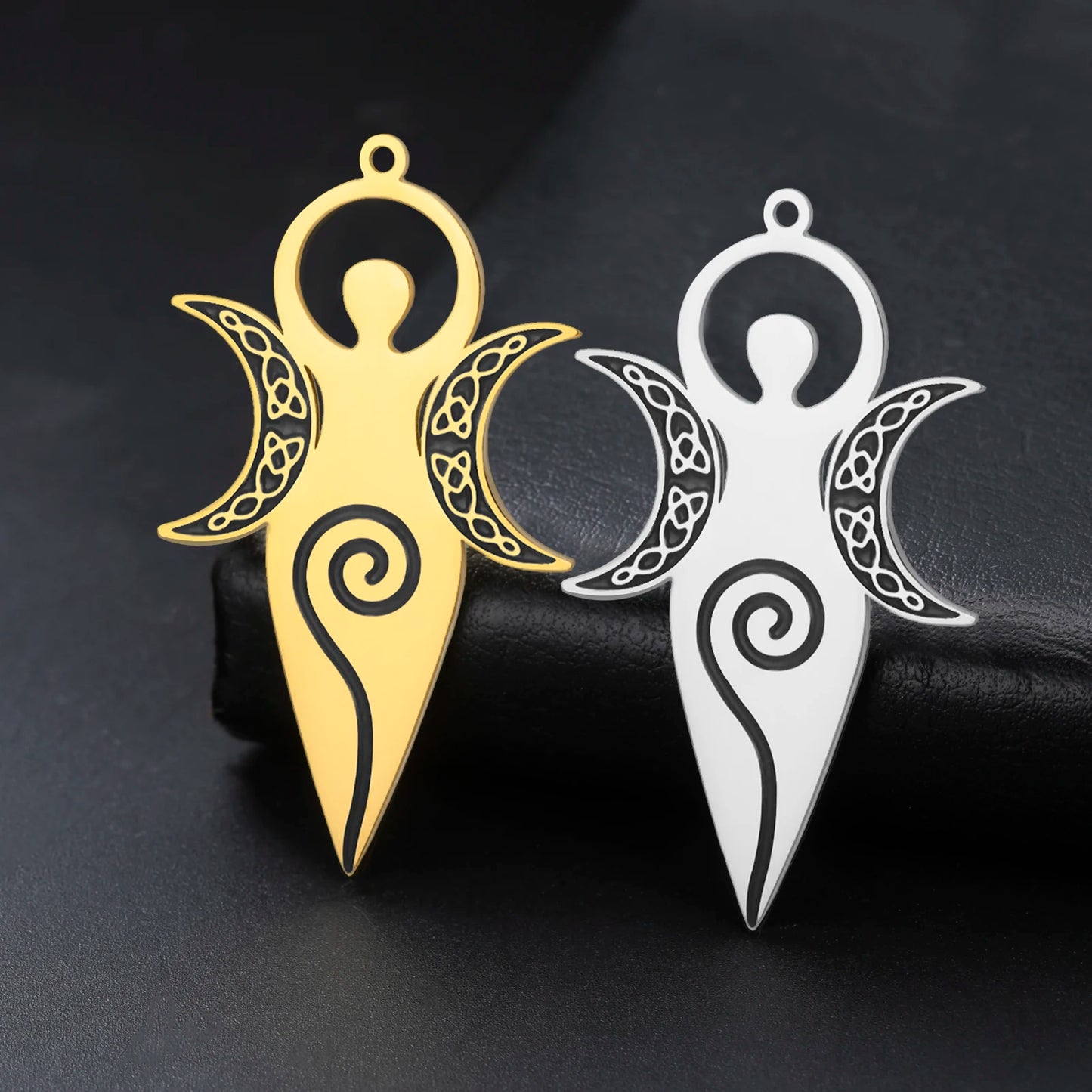 1pc Triple Moon Goddess Charms Stainless Steel Amulet Pendants Pray For You DIY Your Own Jewerly Wholesale Available