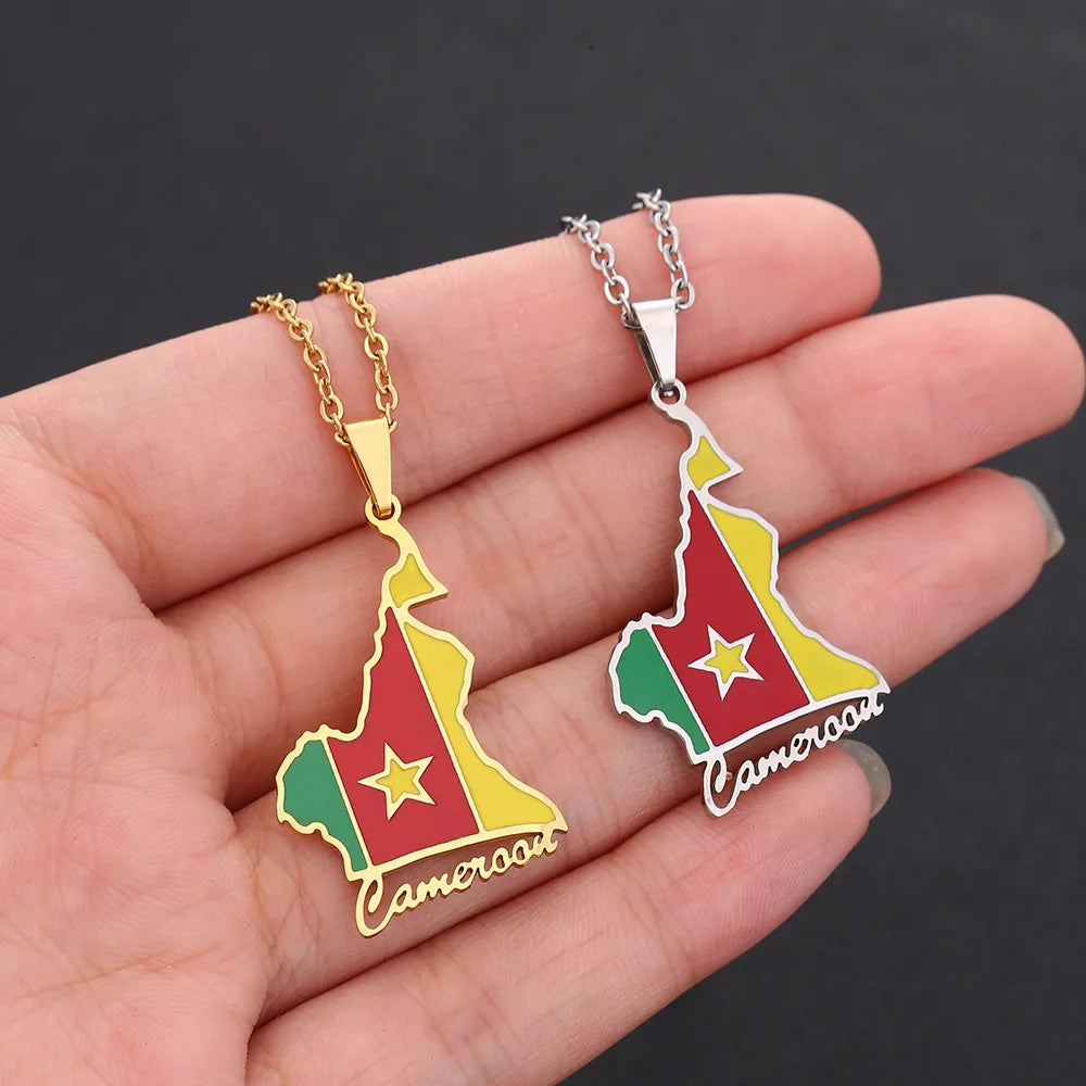 2024 New fashion stainless steel African Cameroon map necklace for men and women geometric ethnic style collarbone chain anniver