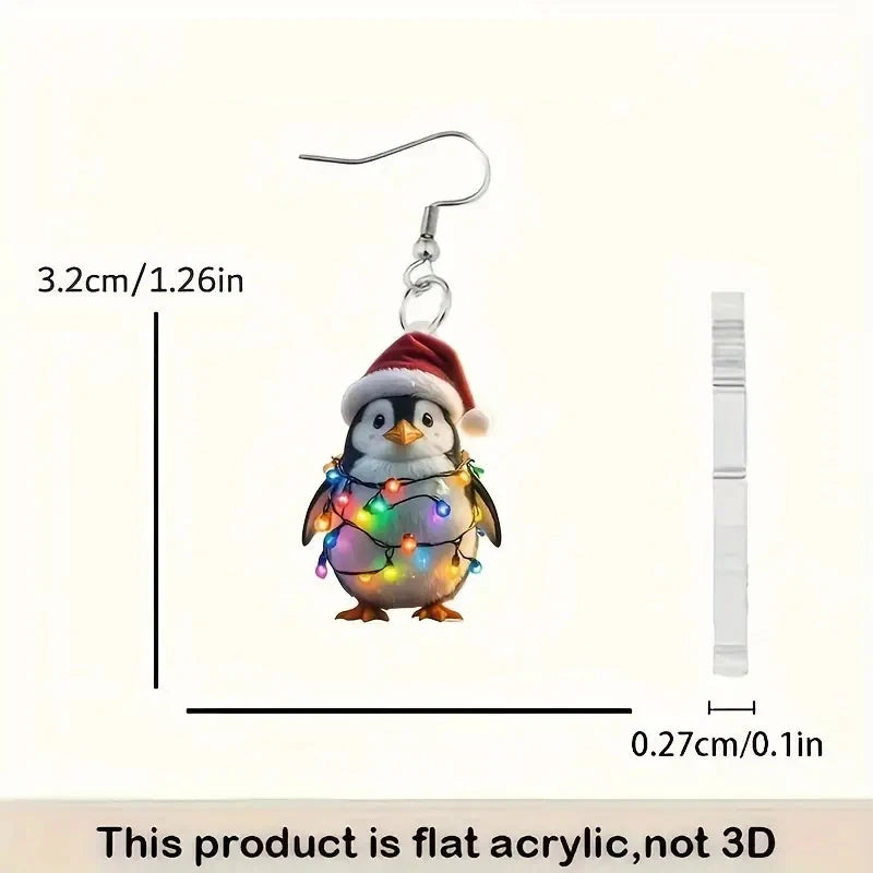 YAOLOGE Fun Leisure Santa's Hat Colorful Light Strip Penguin Earrings 2D Acrylic Design Women Winter Atmosphere Eardrop Gifts