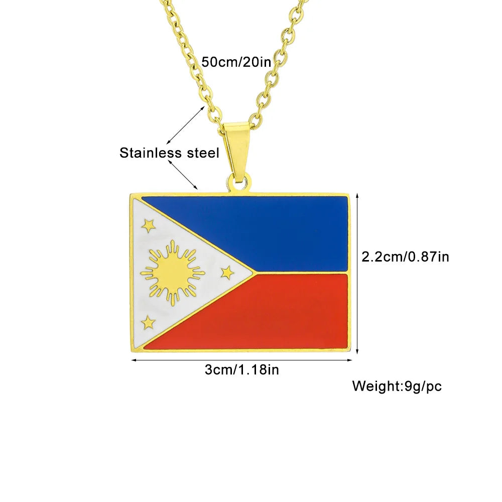 2024 New fashion stainless steel Philippine flag necklace for men and women geometric ethnic style collarbone chain anniversary