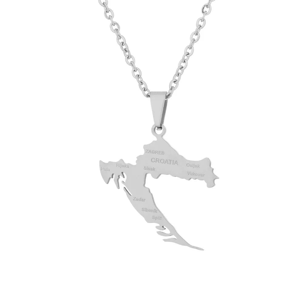 2024 New fashion stainless steel Croatia map and city necklace men's and women's geometric ethnic style collarbone chain anniver