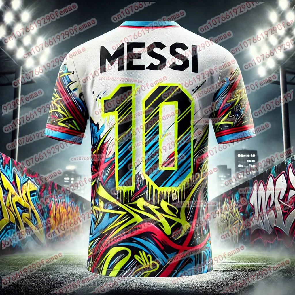 Summer Hot Selling Messi Fashion Graffiti Style Sports Jersey T-shirt Daily Outdoor Breathable Quick Drying Sweat Wicking Jersey