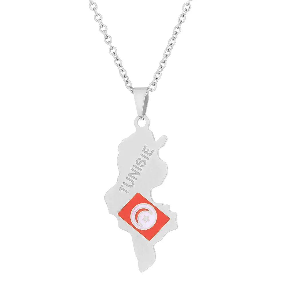 2024 new fashion stainless steel Tunisian map necklace for men and women geometric national style collarbone chain anniversary s
