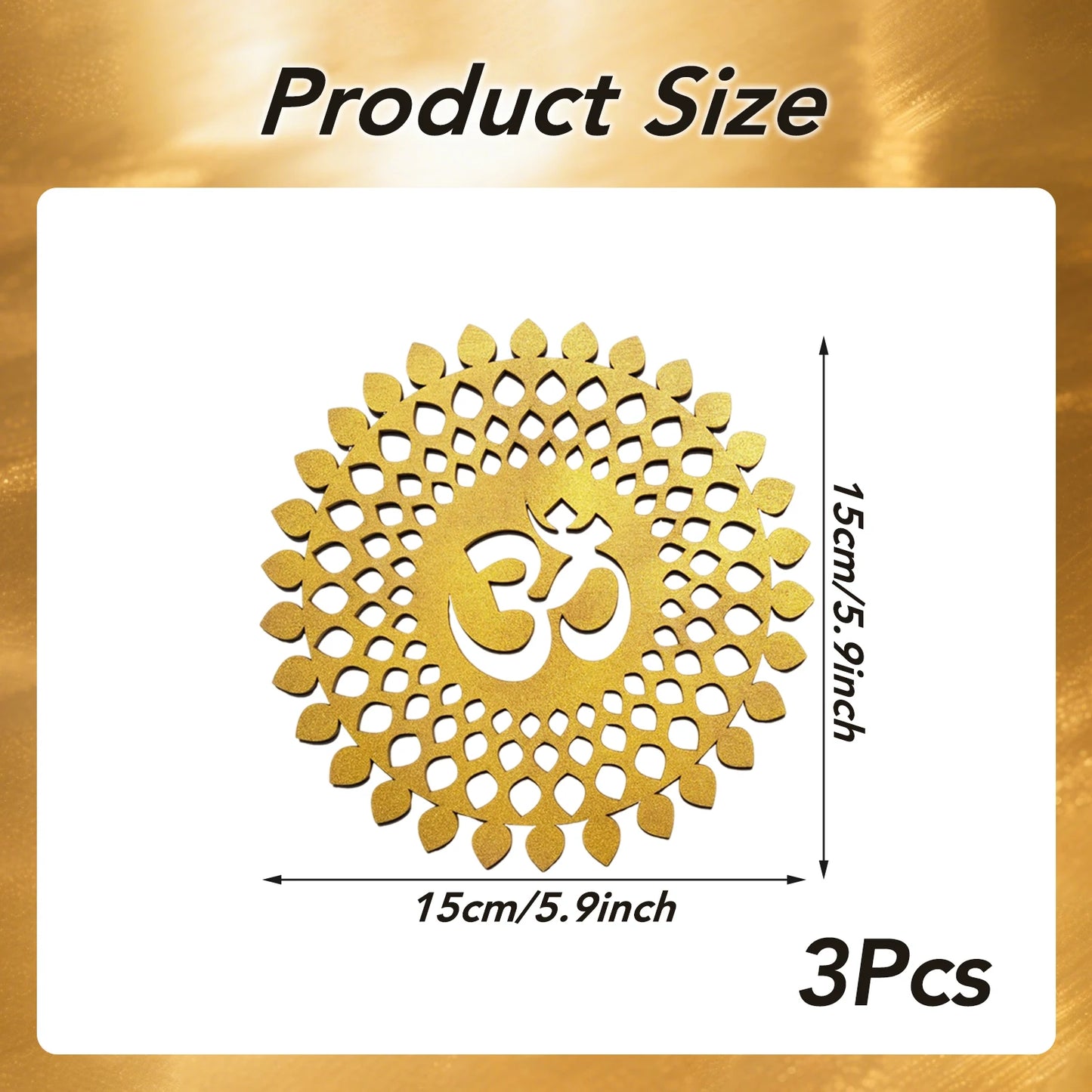 3Pcs Golden Om Round Decorative Wall Art Om Chakra For Temple, Living Room, Bedroom, Office, Hotel, Home Decor Items, Gift