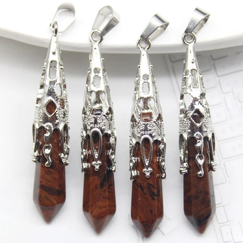 16pcs Crystal Pendulum for Divination Dowsing Natural Gem Stone Amethyst Hexagon Pendant For DIY Jewelry Making Necklace Pendant