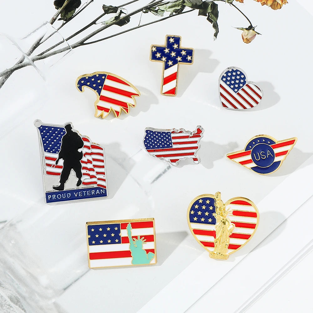 USA Flag Lapel Pin Cute Coat of Arms of United States American Map Flag National Emblem Brooch Button Badges Lapel Pins