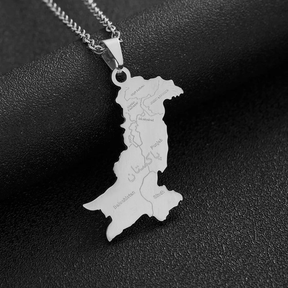 2024 New fashion stainless steel Pakistan map with Urdu pendant necklace for men and women couples fashion sweater chain