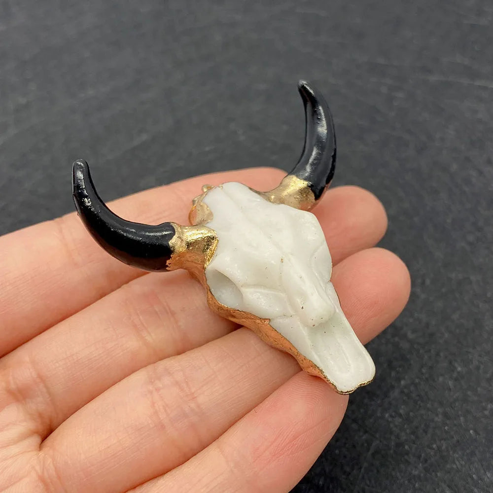 19 Styles Acrylic Cow Pendant Bull Skull Bone Gold Plated Charms for Men's Fashion DIY Jewelry Bull Head Pendant Necklace Gifts