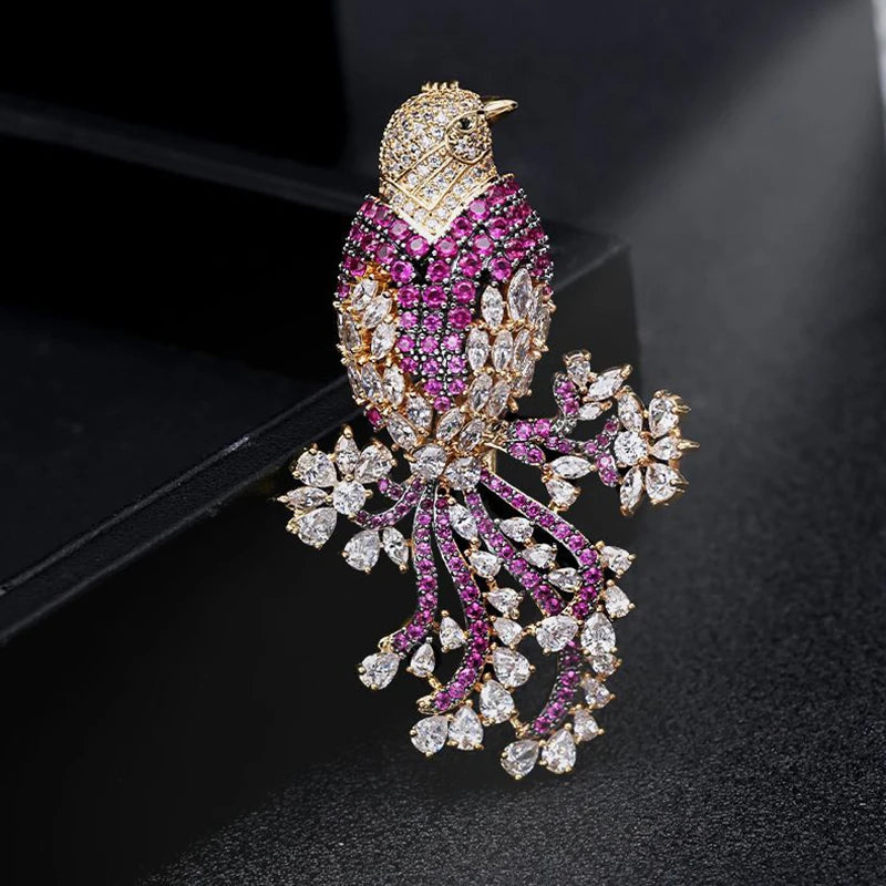 SUYU National Style Retro Color Copper Inlaid Cubic Zirconia Animal Suit Jacket Gift Accessories Female Magpie Brooch