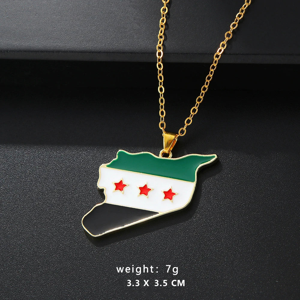 YILUOCD Stainless Steel Map of Syria Pendant Necklace Palestine and Syrian Drip Oil Map Necklace for Women Geography Jewelry