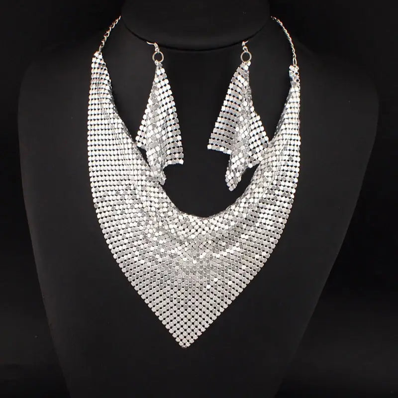3PCS Women Leopard Necklace + Earring Set Fashion Sexy Bright Beads Triangle Scarf Collarbone Chain Earrings Jewelry Set