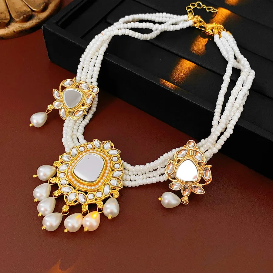 Vintage Light Luxury Wedding Jewelry Set for Women Water Drop Pearl Earrings Versatile High-end Retro Exaggerated Necklace