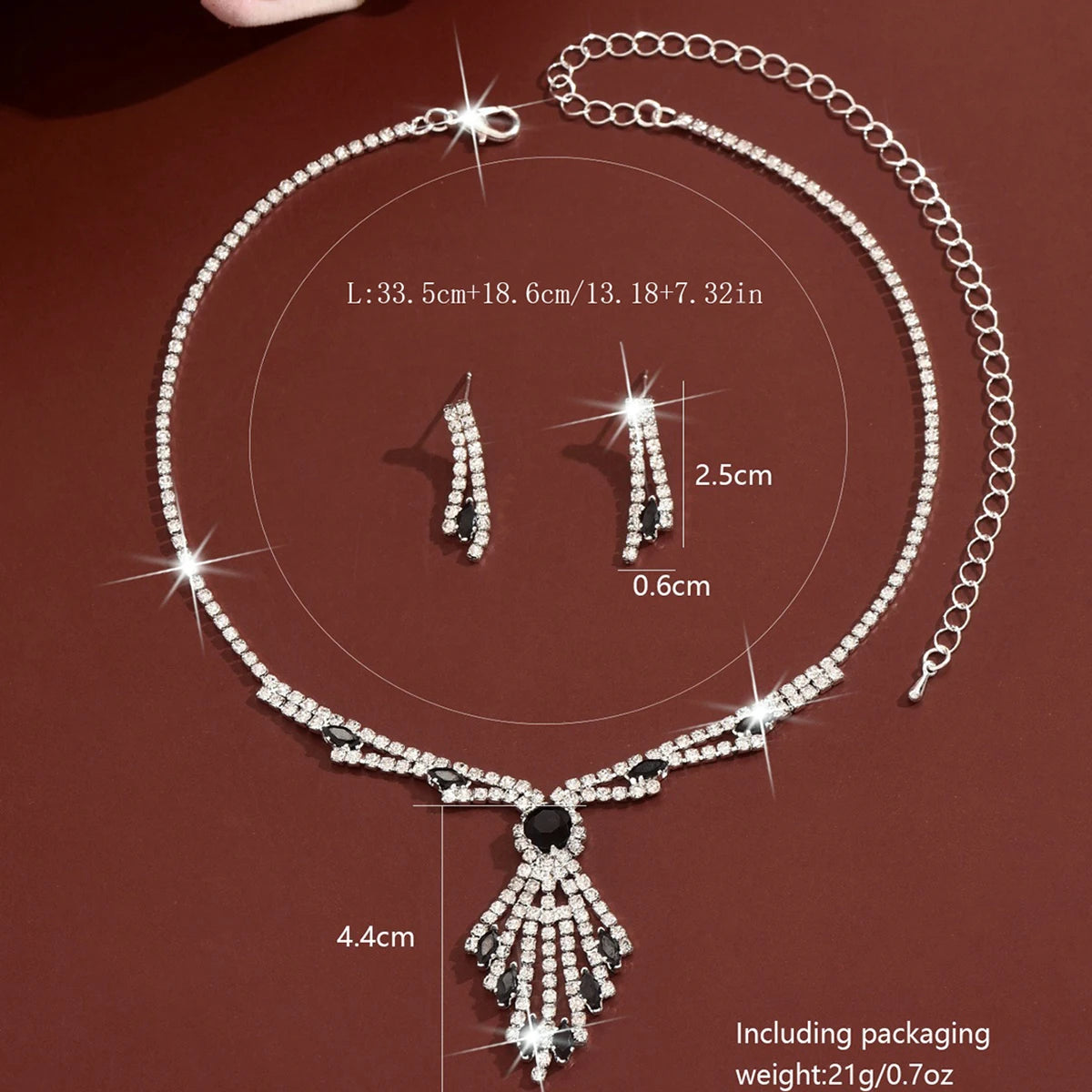 3pcs Exquisite Retro Style Elegant Women Rhinestone Tassel Necklace Earring Set Wedding Banquet Birthday Party Dress Accessories