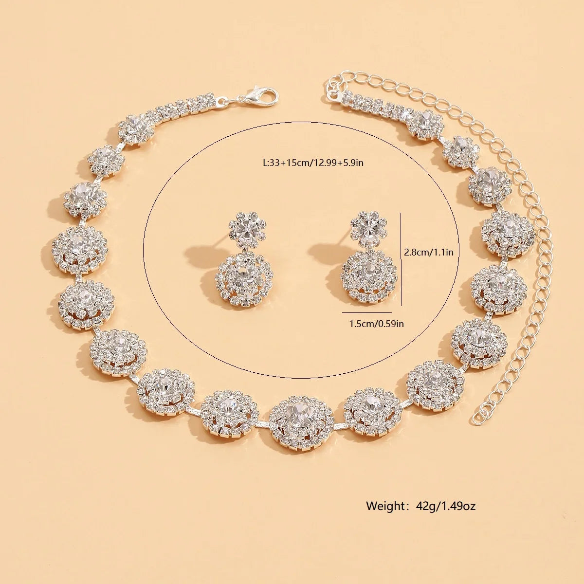 2pcs Wedding Women's Fashion Jewelry Set Tassel Rhinestone Earrings Necklace Fashion Party Fashion Accessories