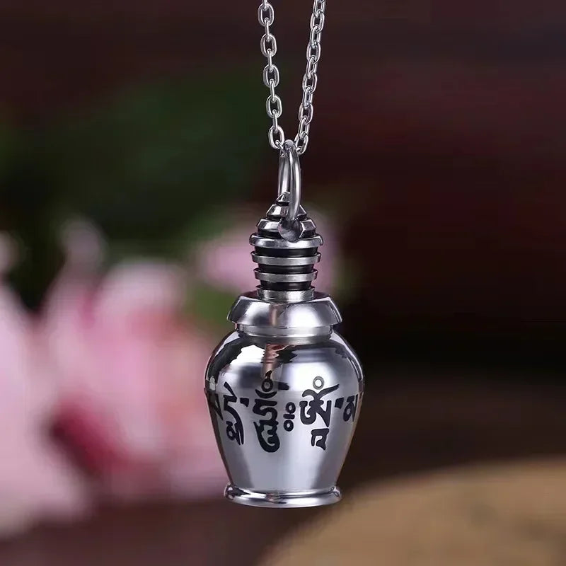 Vintage Stainless Steel Essential Oil Bottle Pendants Urn Wishing Bottle Necklace Religious Amulet Couple Party Jewelry