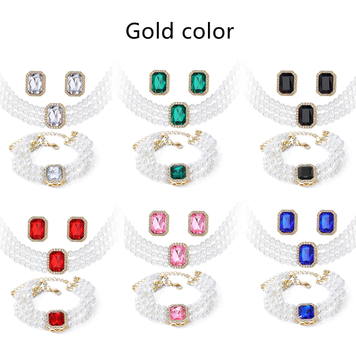 4-piece luxurious multi-layer imitation pearl necklace, earring bracelet, bridal rhinestone wedding jewelry set
