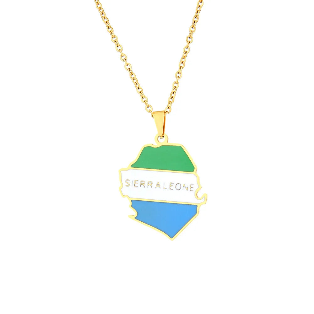 2024 new fashion stainless steel Sierra Leone map pendant necklace temperament everything collarbone chain birthday anniversary