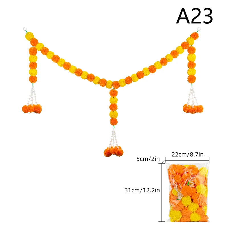 1Pc Indian Style Marigold Flower Garland With Flowers For Day Of The Dead Diwali Home DIY Craft Party Halloween Party Decor
