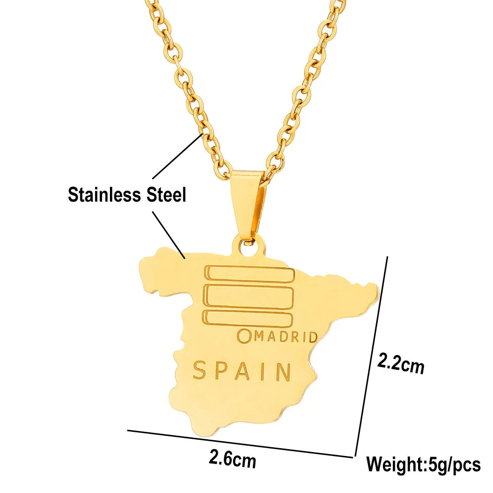 2024 New fashion stainless steel Spanish map pendant necklace for men and women geometric titanium steel pendant national style
