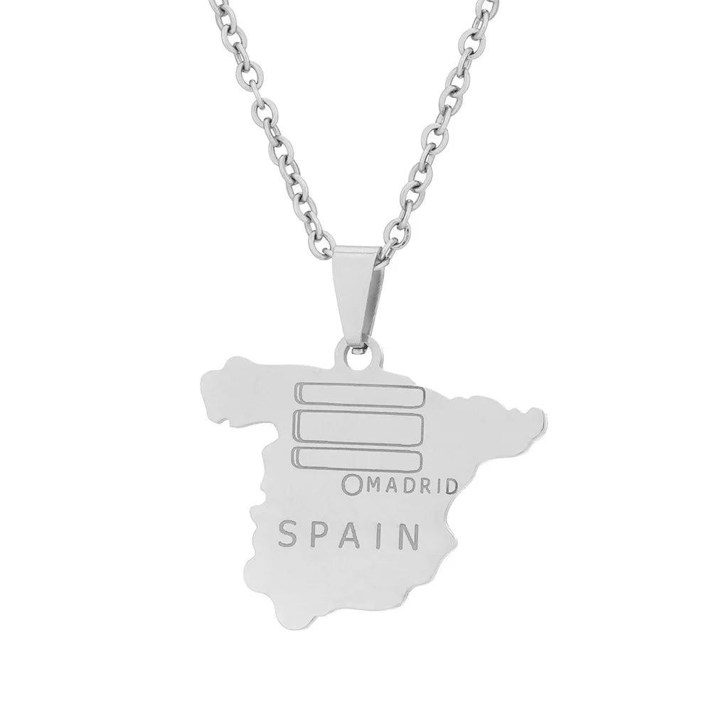 2024 New fashion stainless steel Spanish map pendant necklace for men and women geometric titanium steel pendant national style