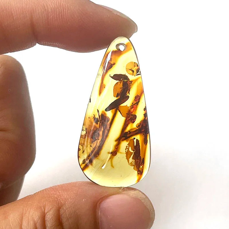 Yoowei Natural Piebald Amber 100% Genuine Unique Pendant Necklace Diy New Oval Water Drop Fashion Jewelry Original Reiki Stone