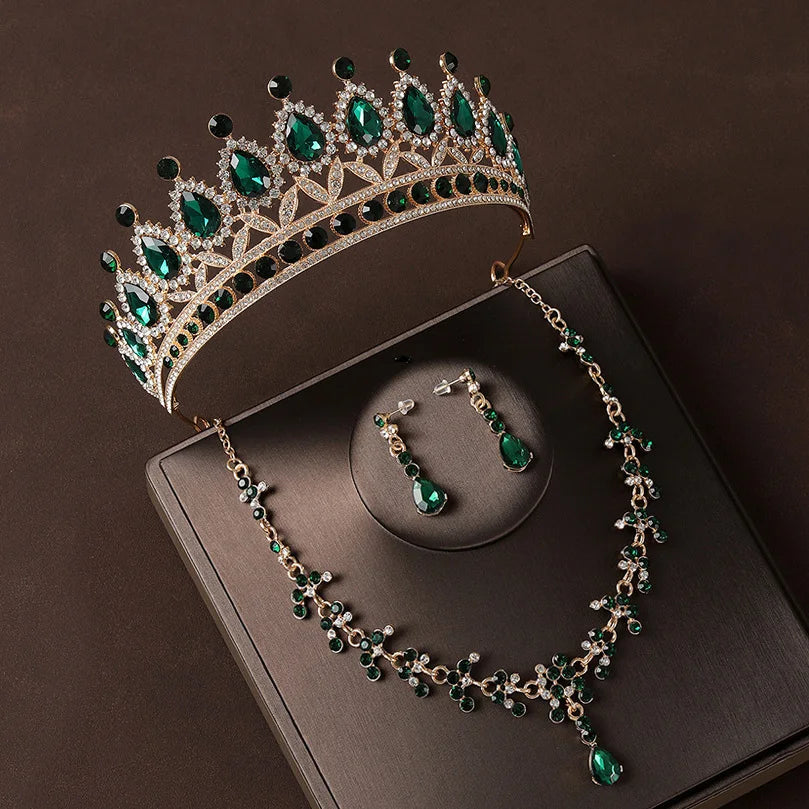 4 Pcs/Set Baroque Rhinestone Bridal Jewelry Set for Brides Wedding Headpieces Ladies Event Evening Ball Accessories