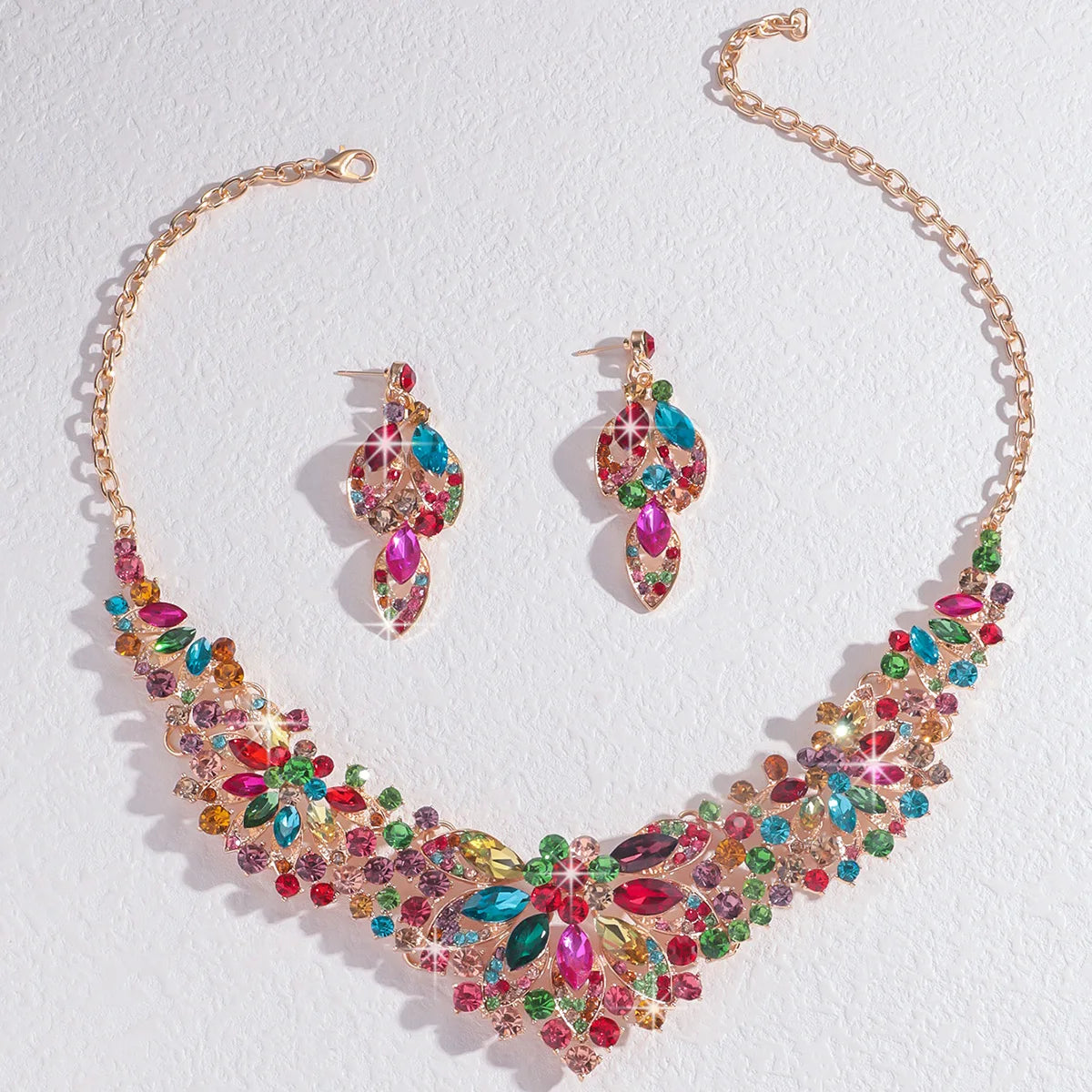 3PC Women's Wedding Season Fashion Luxury Flower Necklace Earrings Jewelry Set Suitable for Wedding Parties and Festival Gifts