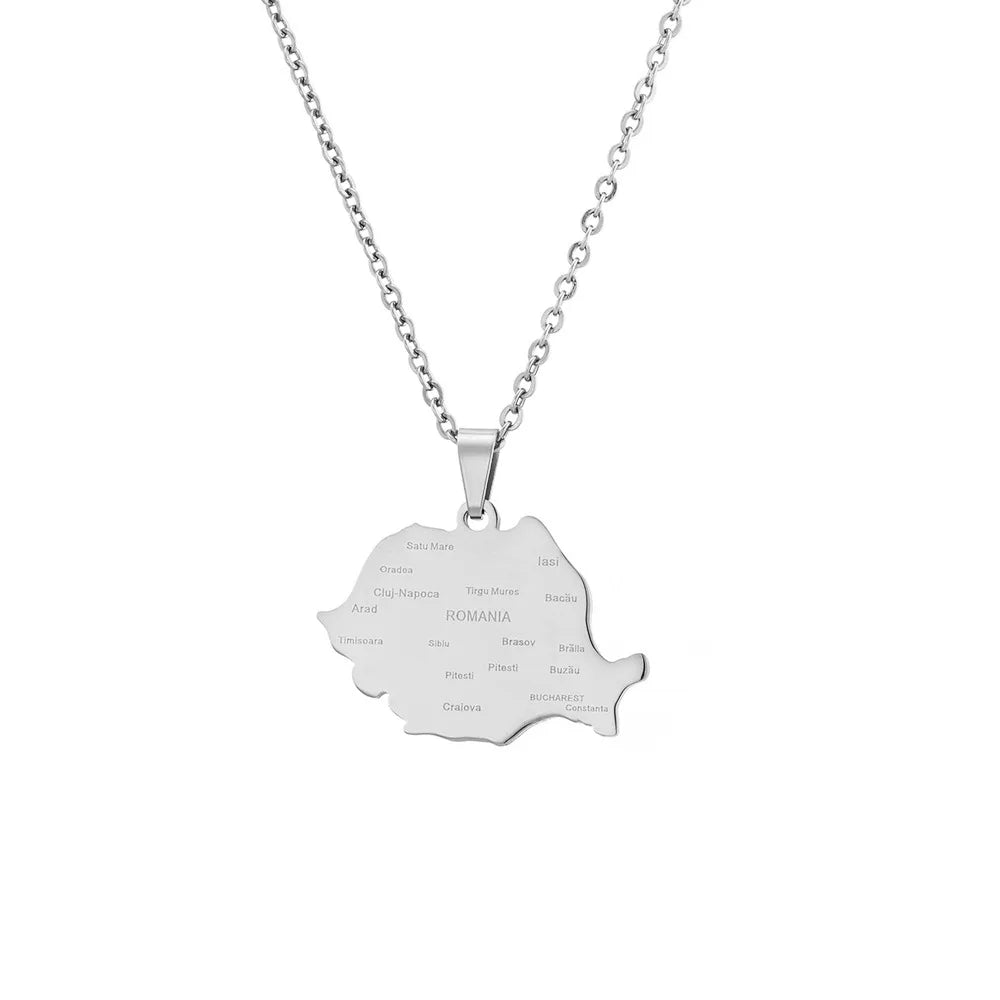 2024 new fashion stainless steel Romania map with city pendant necklace temperament everything collarbone chain birthday anniver