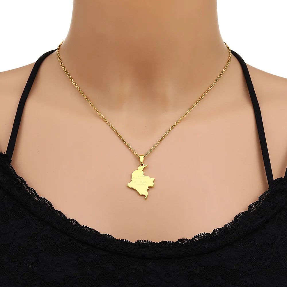 2024 New fashion stainless steel Columbia map with city necklace for women and men couples ethnic style accessory collarbone cha