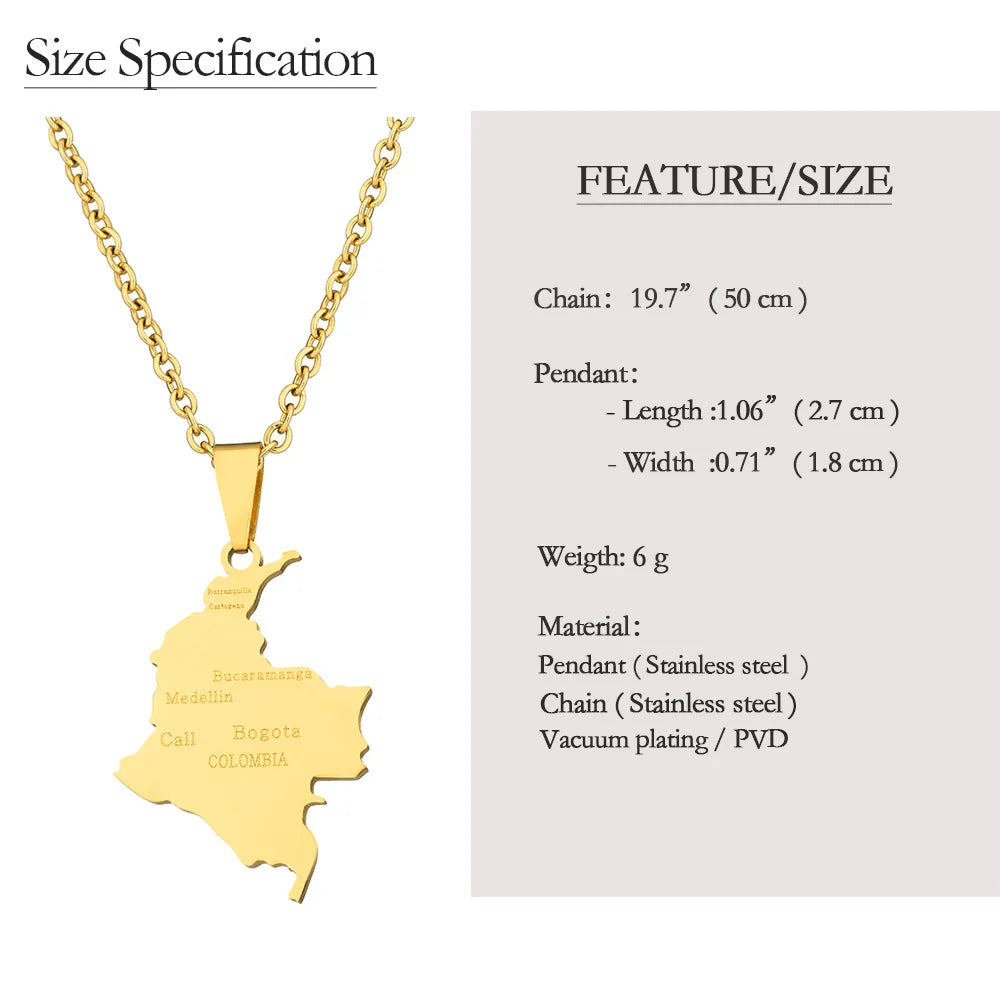 2024 New fashion stainless steel Columbia map with city necklace for women and men couples ethnic style accessory collarbone cha