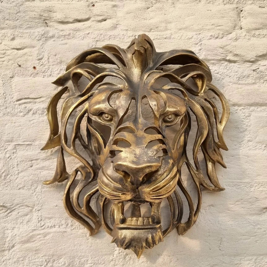 28cm Large Lion Head Wall Mounted Art Sculpture Gold Resin Lion Head Art Wall Luxury Decor Bedroom Decoration