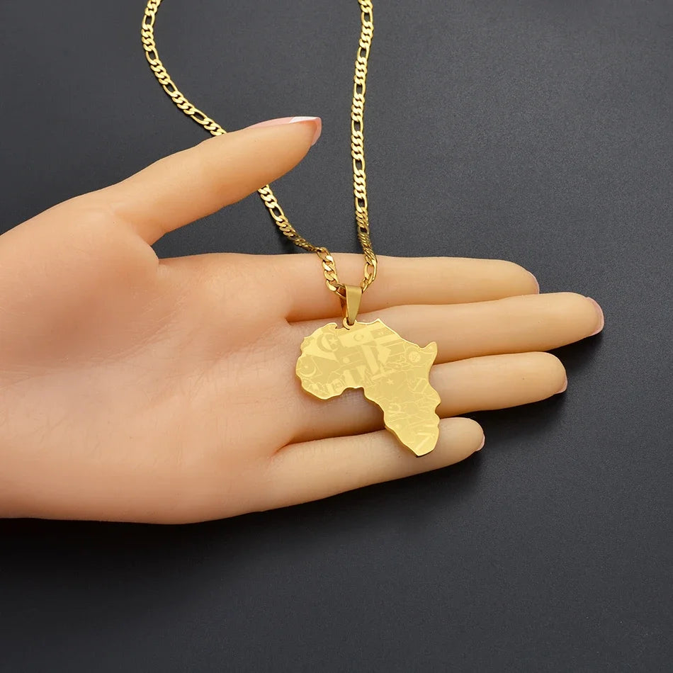 3.8CM African Map Pendant Necklaces for Women and Men Nigeria Congo Ghana Sudan Hiphop Jewelry #130821