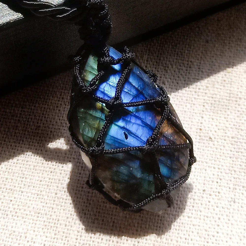 1Pc Dragons Heart Labradorite Healing Crystal Pendant Wrap Braid Natural Stone Necklace Chakra Reiki Jewelry Gift for Women Men
