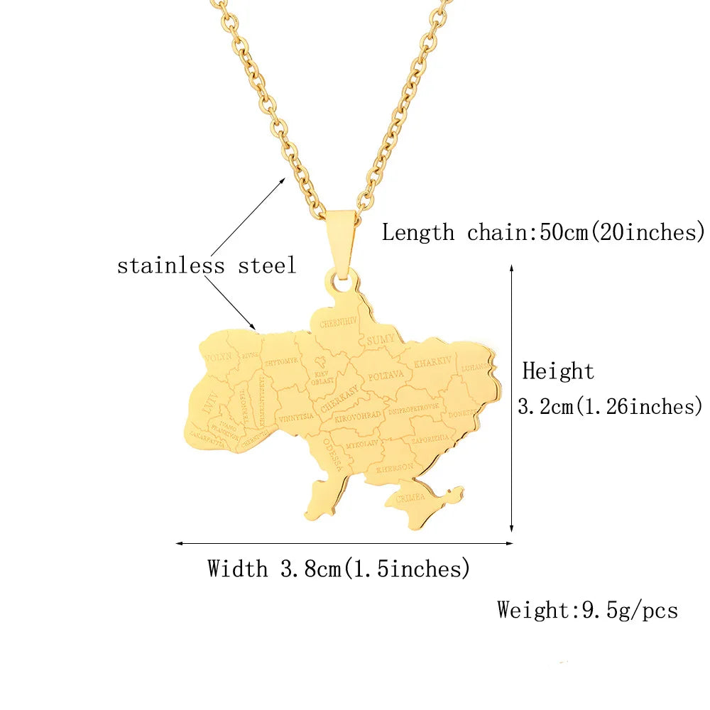 2024 new fashion stainless just Ukraine map with city pendant necklace temperament everything collarbone chain birthday annivers