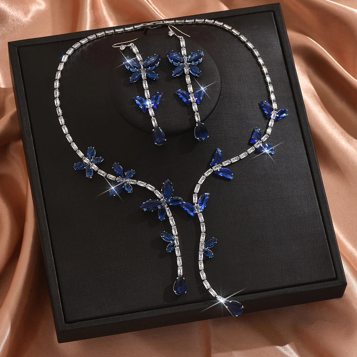 3PC Women's Fashion and Luxury Butterfly Zircon Necklace Earrings Jewelry Set Suitable for Wedding, Party, Festival Gifts-8550