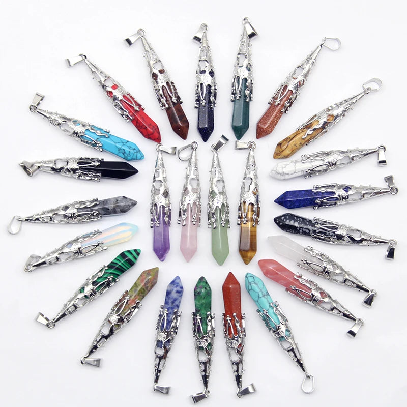 16pcs Crystal Pendulum for Divination Dowsing Natural Gem Stone Amethyst Hexagon Pendant For DIY Jewelry Making Necklace Pendant