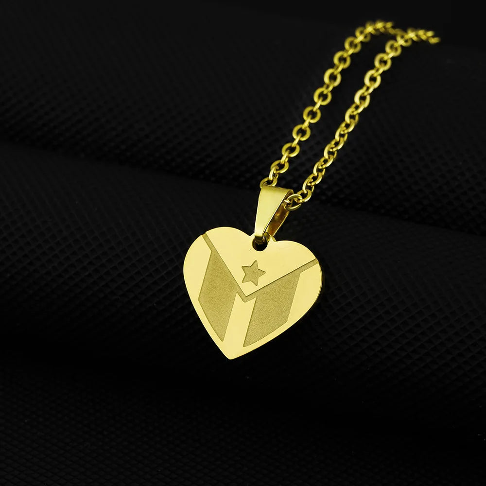 2024 new fashion stainless just wear with love shaped Puerto Rico flag pendant necklace temperament everything collarbone chain