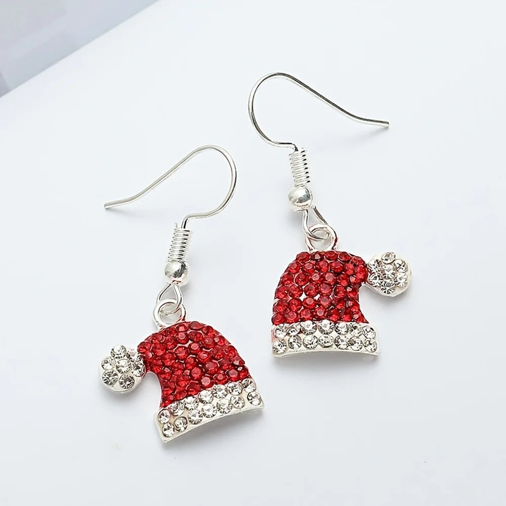 1 Pair Women's Cute Christmas Hat Earrings with Deer Christmas Hat Synthetic Zirconia Stud Earrings Christmas Ornament Gift