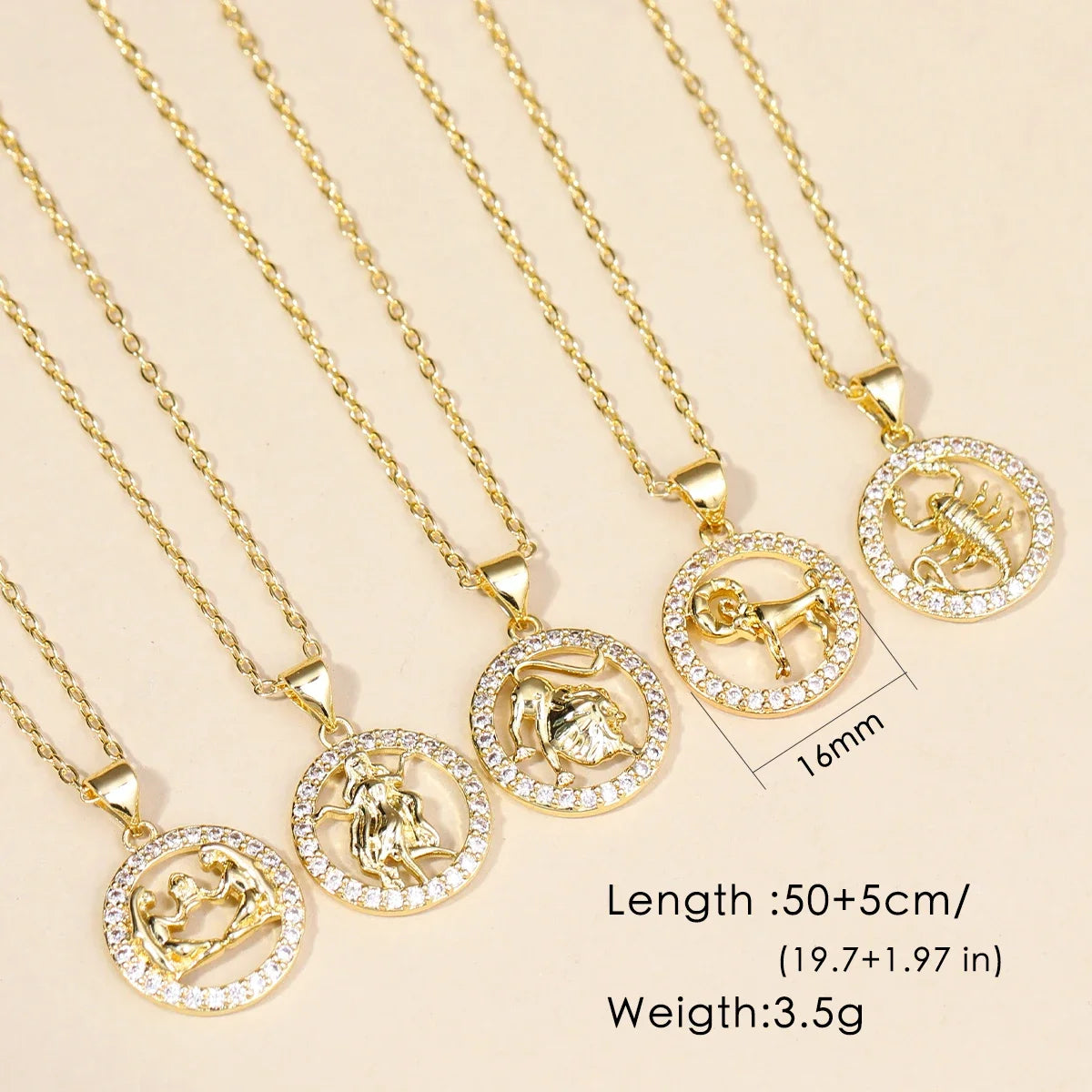 12 Zodiac Signs Necklace Copper Gold Plated Zodiac Signs Pendant Chain Ladies Necklace Birthday Jewelry Ladies Jewelry