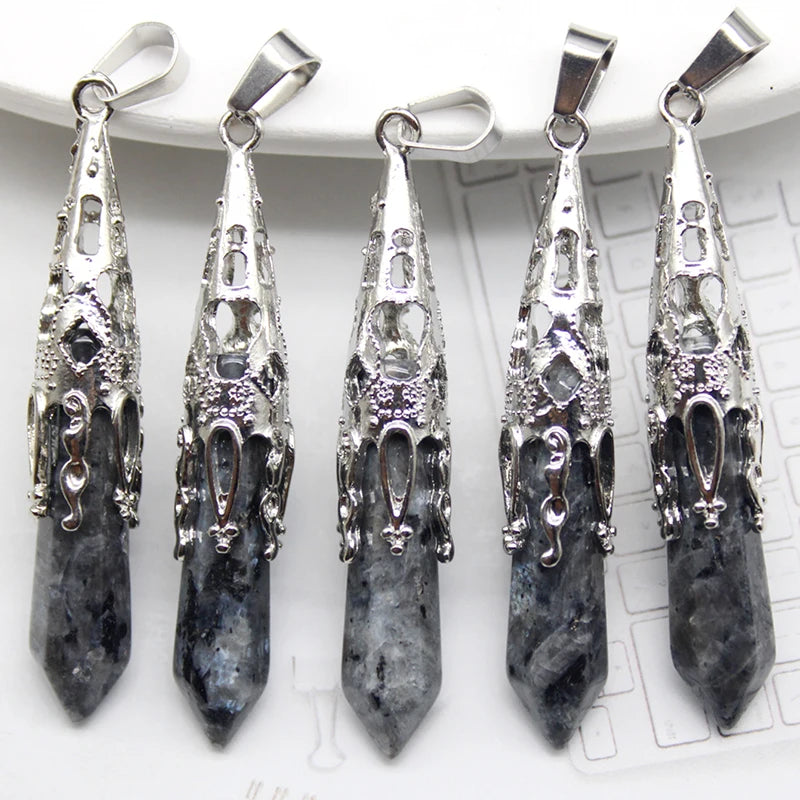 16pcs Crystal Pendulum for Divination Dowsing Natural Gem Stone Amethyst Hexagon Pendant For DIY Jewelry Making Necklace Pendant