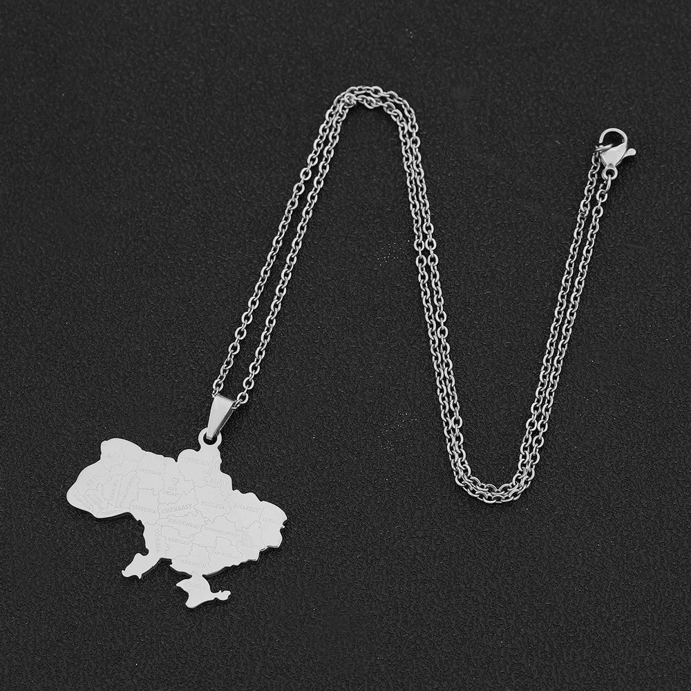 2024 new fashion stainless just Ukraine map with city pendant necklace temperament everything collarbone chain birthday annivers