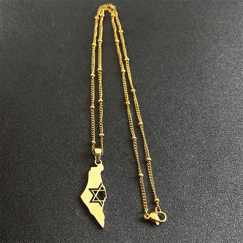 2024 New fashion Israel and Palestine map pendant necklace Stainless steel fashion personality pendant jewelry temperament 100 m