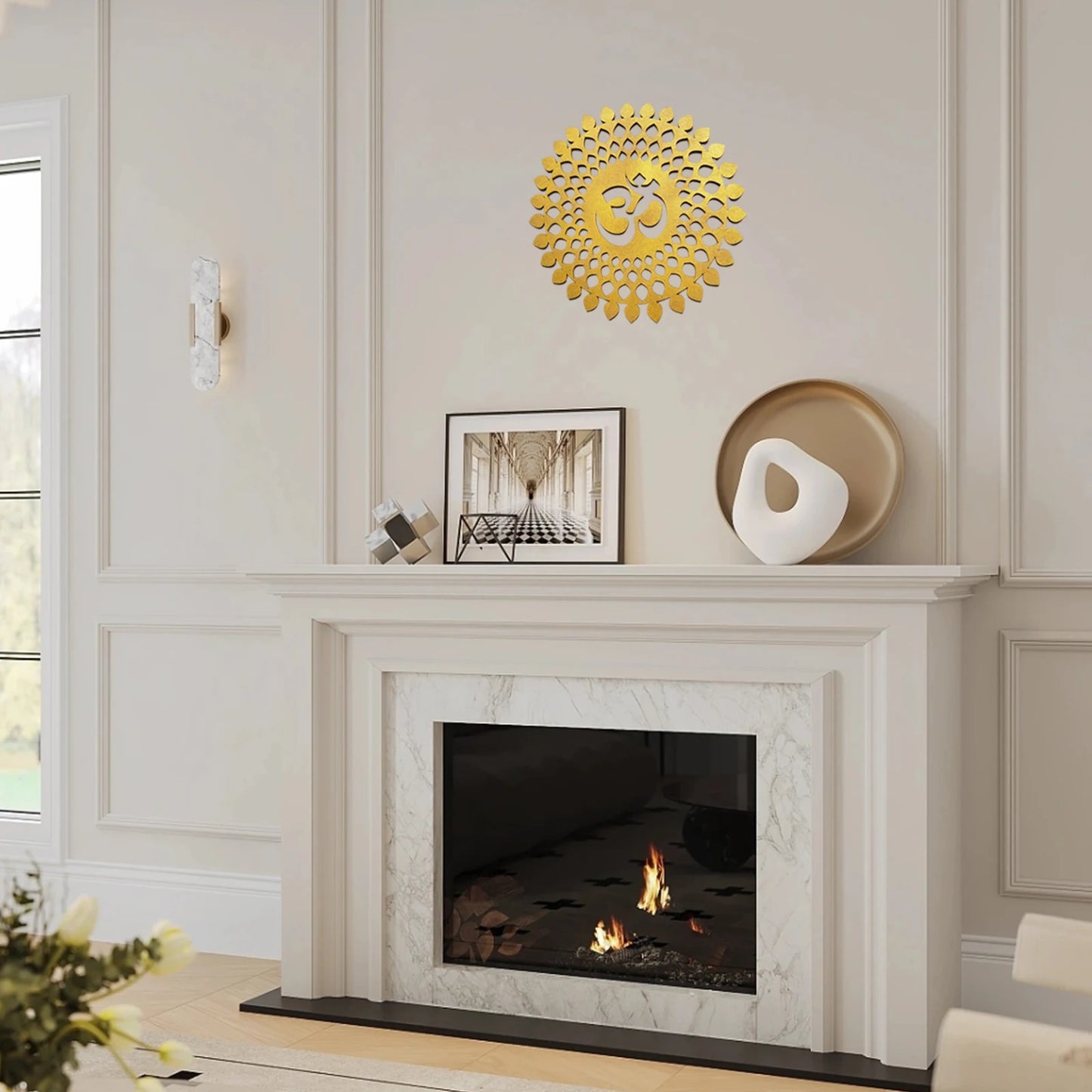 3Pcs Golden Om Round Decorative Wall Art Om Chakra For Temple, Living Room, Bedroom, Office, Hotel, Home Decor Items, Gift