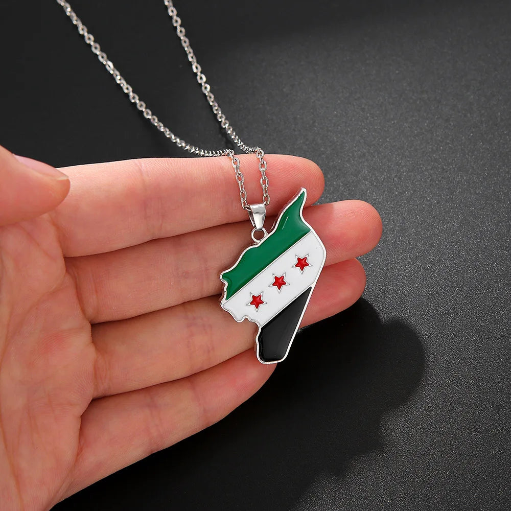 YILUOCD Stainless Steel Map of Syria Pendant Necklace Palestine and Syrian Drip Oil Map Necklace for Women Geography Jewelry